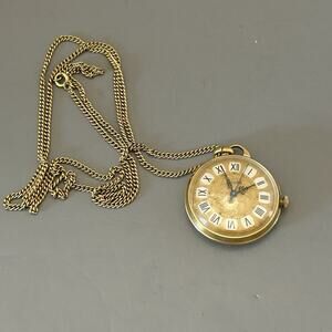 Vintage BIFORA Women Pendant Watch Mechanical Wind Up Necklace Gold Tone